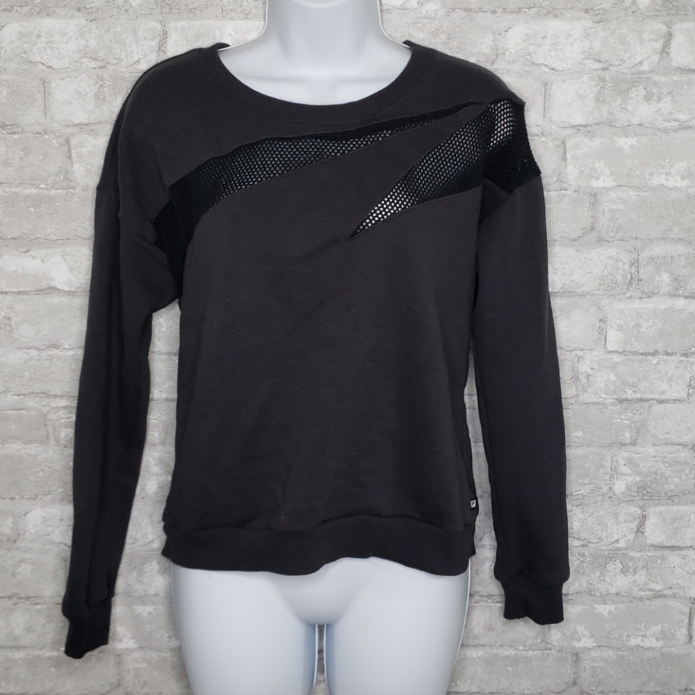 Fabletics Agon Pullover Gray Black Mesh Sweatshirt - image 2